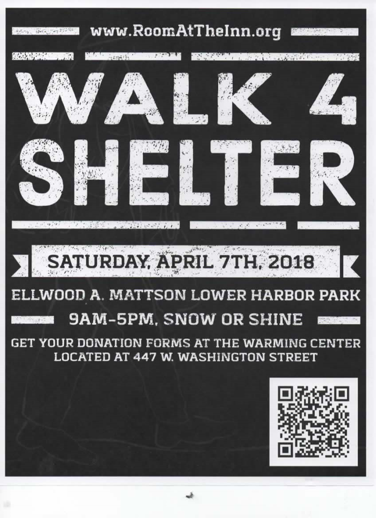 Walk 4 Shelter Fundraiser for Room at the Inn homeless Shelter Saturday, April 7th