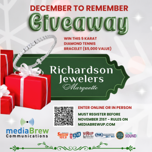 December to Remember Giveaway, Red and White Gifts With Diamond Tennis Bracelet - Sponsored by Richardson Jewelers Marquette and MediaBrew Communications